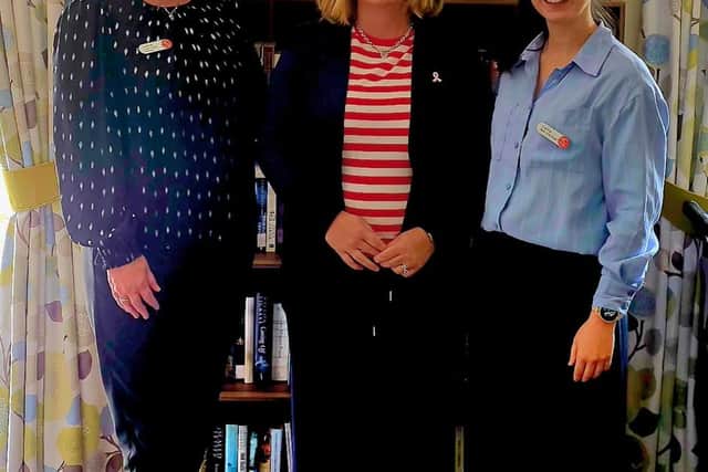Joanne Cunningham, Home Manager at HC-One Scotland’s Redmill Care Home with MP for Bathgate and Linlithgow, Kirsteen Sullivan and Carina Campos, Deputy Manager at HC-One Scotland’s Redmill Care Home