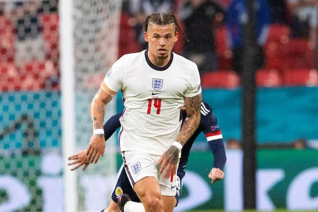 Kalvin Phillips in action for England during a Euro 2020 match between England and Scotland at Wembley Stadium. (Photo by Alan Harvey / SNS Group)