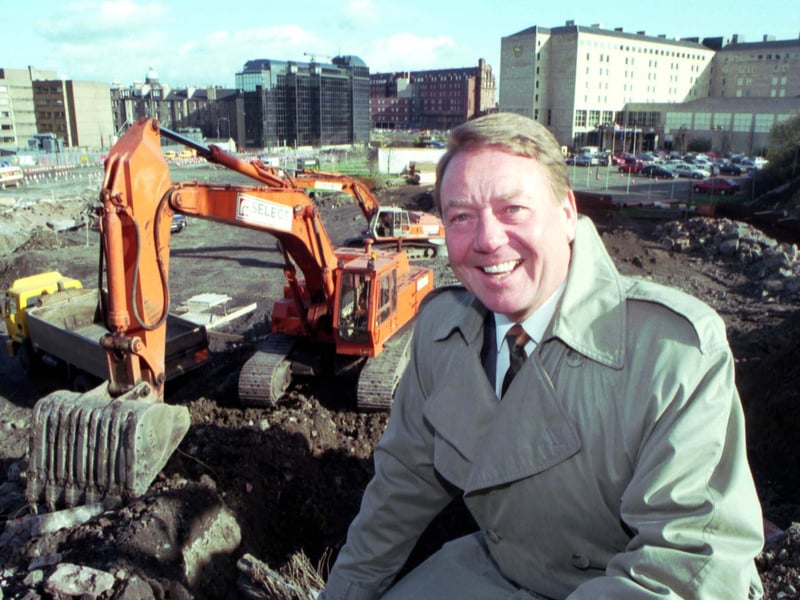 Chief Executive Hans Rissner checks how construction of the Edinburgh International Conference Centre (EICC) is progressing. The EICC opened on Morrison Street in 1995.
