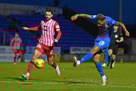 Inverness striker Manny Duku takes a shot during the 1-1 draw with Raith. (Photo by Rob Casey / SNS Group)