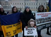 The mothers, wives and relatives of Ukrainian prisoners of war gather at Mykhailivs'ka Square, demanding to liberate their loved ones with a prisoner exchange with Russia in Kyiv, Ukraine in December. Picture: Getty Images
