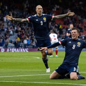 Callum McGregor celebrates his equaliser for Scotland during their 3-1 defeat against Croatia at Hampden in June. It was the Scots' only goal of the Euro 2020 finals.(Photo by Alan Harvey / SNS Group)