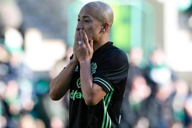 Celtic's Daizen Maeda cuts a frustrated figure in the Easter Road stalemate and questions are now being asked over the Japanese attacker's contribution. (Photo by Ross Parker / SNS Group)