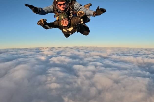Abby McDonald took on a tandem freefall parachute jump at Strathallan Airfield.