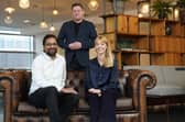 Praveen Ashok, Dave Hughes, and Melissa Hartley at Novosound's new HQ at BioCity in Glasgow. Picture by Stewart Attwood