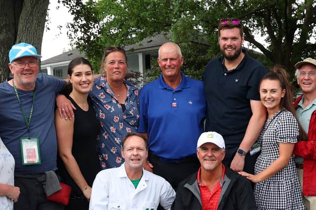 Sandy and Jolande Lyle enjoyed a famiy get-together at the Masters last year but an inner-ear issue for Jolande has led to the 1988 winner being unable to attend this week. Picture: Andrew Redington/Getty Images.