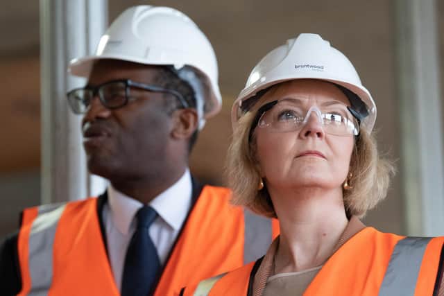 Prime Minister Liz Truss and Chancellor of the Exchequer Kwasi Kwarteng during a visit to a construction site for a medical innovation campus in Birmingham, on day three of the Conservative Party annual conference at the International Convention Centre in Birmingham.