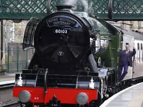 Support crew member Jayne Emsley on board Flying Scotsman during its 100th birthday celebrations at Edinburgh Waverley on Friday. Picture: Andrew Milligan/PA Wire