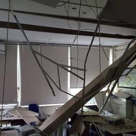 A photo issued by the Local Government Association showing damage to a school built with RAAC. Credit: LGA
