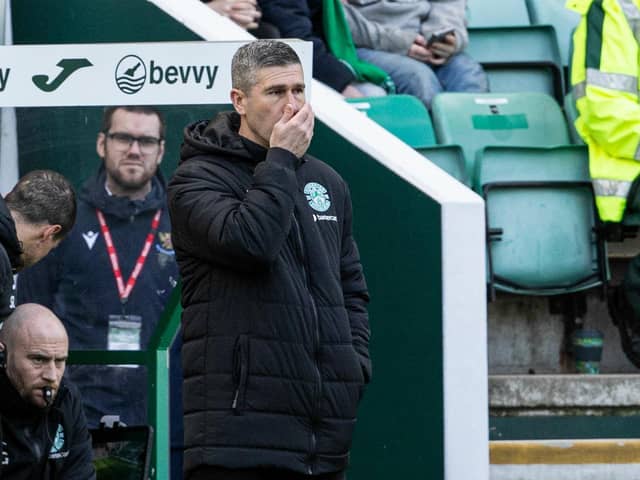 Hibs manager Nick Montgomery looks ashen-faced as his team went down 2-1 to St Johnstone.