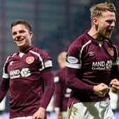 Stephen Kingsley celebrates after scoring Hearts' second goal in the win over Aberdeen. (Photo by Ross Parker / SNS Group)