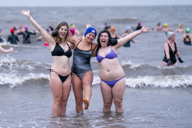 Swimmers take a dip in the Firth of Forth at Portobello in Edinburgh, to mark International Women's Day. Photo: Jane Barlow/PA Wire
