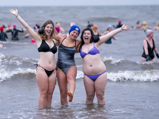 Swimmers take a dip in the Firth of Forth at Portobello in Edinburgh, to mark International Women's Day. Photo: Jane Barlow/PA Wire