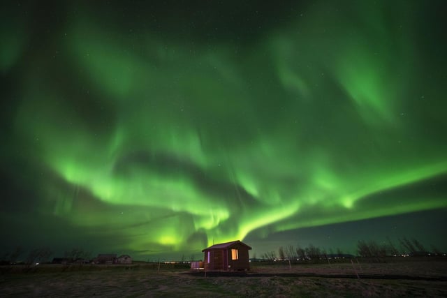 The northern lights over Arabaer near Selfoss in the south of Iceland.
