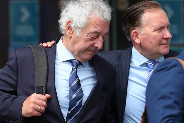 Retired South Yorkshire Police officer Alan Foster (left) leaves the Lowry Theatre, Salford Quays, Greater Manchester, after the judge ruled there was no case to answer in the trial of two retired police officers and a solicitor accused of perverting the course of justice following the Hillsborough disaster on April 15, 1989.