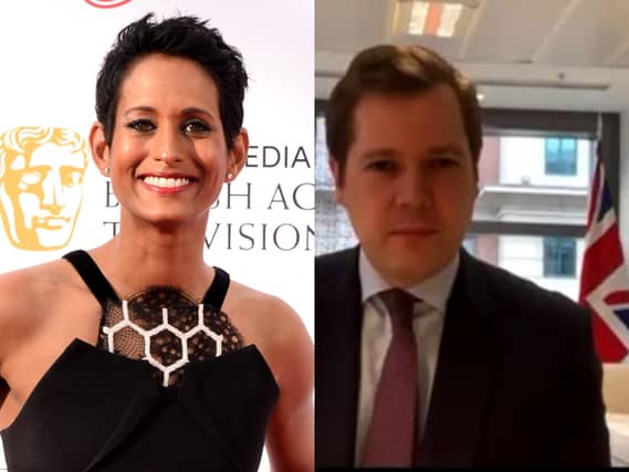 Naga Munchetty and co-host Charlie Stayt commented on the Union flag which appeared behind Robert Jenrick (Getty Images/BBC)