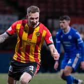 Thistle's Kevin Holt celebrates making it 1-0 during the cinch Championship match between Partick Thistle and Queen of the South at Firhill, on March 08, 2022, in Glasgow, Scotland.  (Photo by Ross MacDonald / SNS Group)