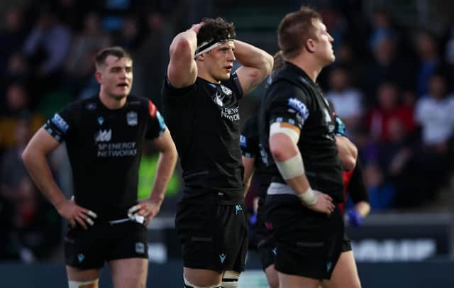 Glasgow's Rory Darge is dejected during the defeat to Munster at Scotstoun Stadium. (Photo by Ross MacDonald / SNS Group)