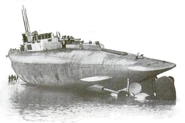 The K-4 submarine which sank during the Battle of May island. The missing section of the vessel - which was effectively sliced in two when struck  by another submarine - has been located thanks to a new survey of the seabed. PIC: CC.