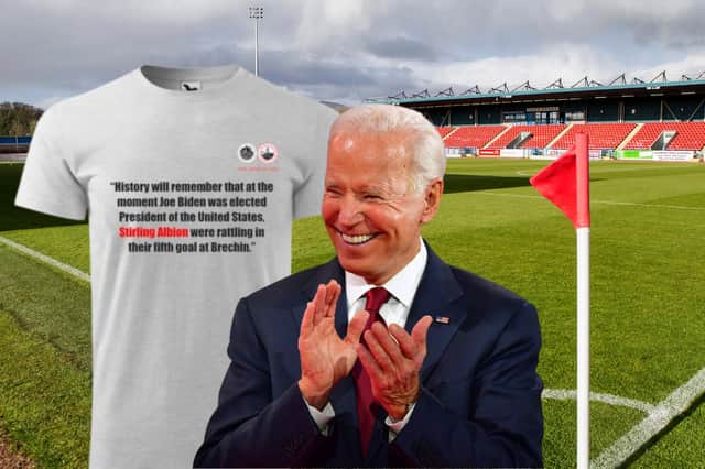 Stirling Albion have launched a new commemorative t-shirt celebrating Joe Biden's victory in the Presidentia election and their own 5-0 win at Brechin City