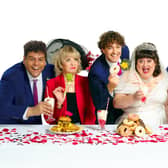 Marc Akinfolarin, Sherrie Hewson, Lee Mead, Jessica Ellis, Les Dennis and Alex-May Roberts in Fat Friends the Musical