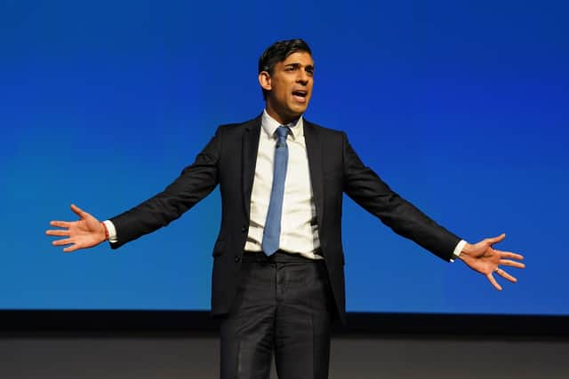 Prime Minister Rishi Sunak speaking on the first day of the Scottish Conservative party conference at the Scottish Event Campus (SEC) in Glasgow. Picture: Andrew Milligan/PA Wire