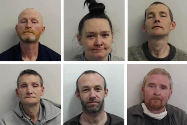 (Top row left to right) Barry Watson, Elaine Lanney and Iain Owens. (Bottom row left to right) John Clark, Paul Brannan and Scott Forbes. All six were convicted of a string of sex crimes towards children including rape and sexual abuse in a Glasgow drug den where heroin and crack cocaine were used. Picture: Police Scotland/PA Wire