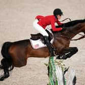 Jessica Springsteen of the US aboard Don Juan Van De Donkhoeve during the Olympic Jumping Team Final at the Equestrian Park. Picture: Mike Egerton/PA Wire