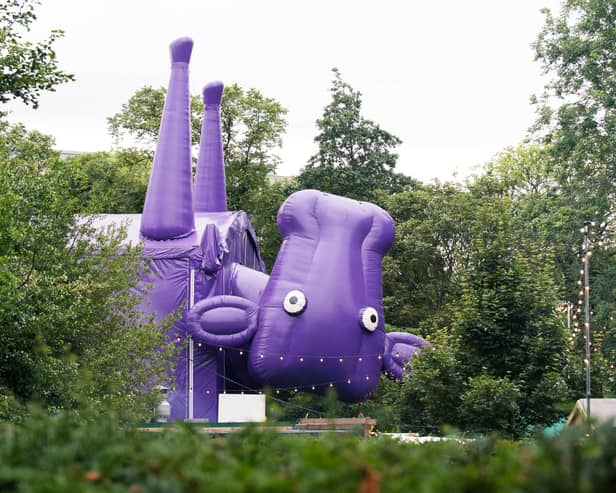 Underbelly's big purple cow venue. Always upside down.