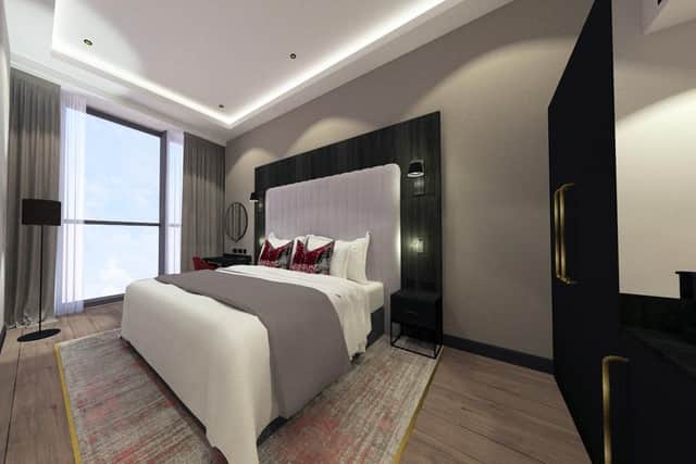 Some of the 25 guest rooms will offer a live view of the pitch or city skyline on HD plasma screens. Picture: contributed.