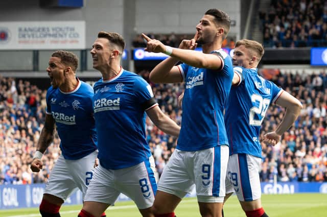 Rangers striker Antonio Colak celebrates making it 1-0 against Dundee United in the Ibrox side's 2-0 win (Photo by Alan Harvey / SNS Group)