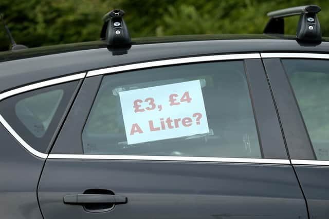 Fuel protest signage on a car, as prices soar across Scotland. Picture Cameron Smith/Getty Images