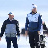 Tyrrell Hatton and his dad Jeff during day two of the 20th Alfred Dunhill Links Championship at Kingsbarns. Picture: Richard Heathcote/Getty Images.