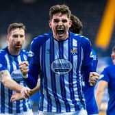 Kyle Lafferty celebrates after scoring to make it 2-0 to Kilmarnock - but the match ended 3-3. (Photo by Roddy Scott / SNS Group)