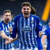 Kyle Lafferty celebrates after scoring to make it 2-0 to Kilmarnock - but the match ended 3-3. (Photo by Roddy Scott / SNS Group)