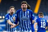 Kyle Lafferty celebrates after scoring to make it 2-0 to Kilmarnock - but the match ended 3-3. (Photo by Roddy Scott / SNS Group)