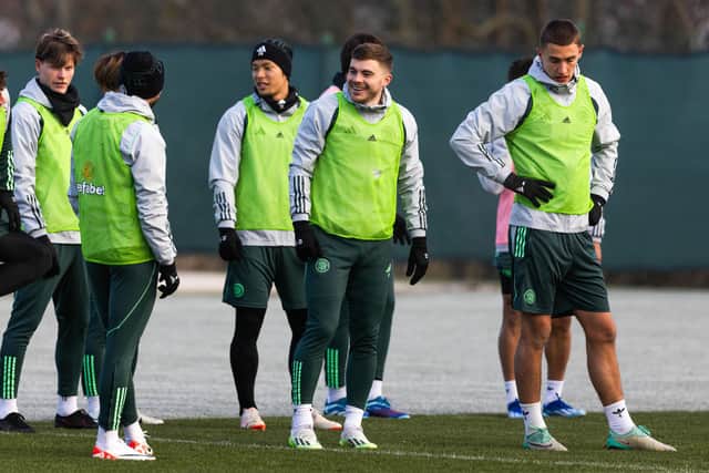 James Forrest during a Celtic training session at Lennoxtown.