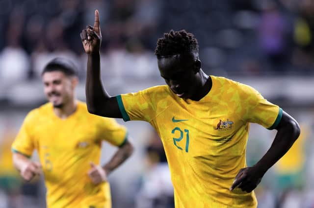 Hearts' Garang Kuol scored his first goal for Australia last week against Ecuador.