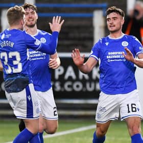 Queen of the South forward Euan East celebrates making it 2-1 during a cinch Championship match against Inverness.