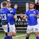 Queen of the South forward Euan East celebrates making it 2-1 during a cinch Championship match against Inverness.