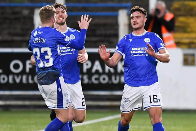 Queen of the South forward Euan East celebrates making it 2-1 during a cinch Championship match against Inverness.