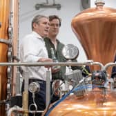 Labour leader Keir Starmer and Scottish Labour leader Anas Sarwar visit the Lind and Lime distillery in Leith, Edinburgh, on Monday (Picture: Lesley Martin/PA)