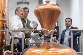 Labour leader Keir Starmer and Scottish Labour leader Anas Sarwar visit the Lind and Lime distillery in Leith, Edinburgh, on Monday (Picture: Lesley Martin/PA)