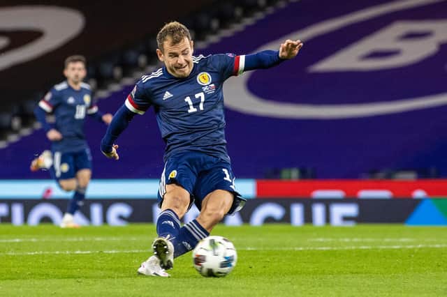 Ryan Fraser makes it 1-0 during a Nations League match between Scotland and Czech Republic at Hampden Park, on October 14 2020, in Glasgow, Scotland (Photo by Craig Williamson / SNS Group)
