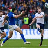 Scotland's Finn Russell kicks with his strong right foot against Italy in Rome during the Six Nations in March. (Photo by Craig Williamson / SNS Group)