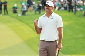 Brooks Koepka celebrates after holing the winning putt in the 105th PGA Championship at Oak Hill Country Club in Rochester, New York. Picture: Michael Reaves/Getty Images.