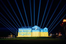 The R&A Celebration of Light included a tribute in support of Ukraine and its people as colours of the nation’s flag were projected on to the R&A Clubhouse in St Andrews. Picture: James Bridle