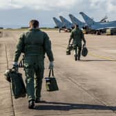 Pilots heading for four Royal Air Force Typhoons from 6 Sqn RAF Lossiemouth in April 2020. Picture: PA Media