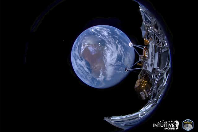 The Odysseus lunar lander with the Earth in the background. Picture: Intuitive Machines via AP