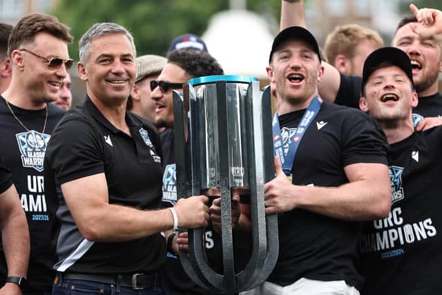 Franco Smith and Kyle Steyn are pictured at the Glasgow Warriors homecoming event at Scotstoun Stadium after winning the United Rugby Championship Grand Final against Vodacom Bulls in South Africa. (Photo by Ross MacDonald / SNS Group)